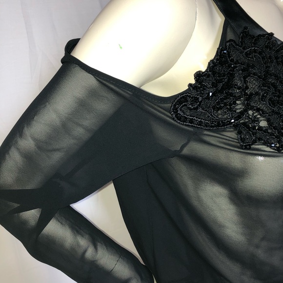 Genese London Black chiffon beaded lace detail Top - Picture 6 of 8